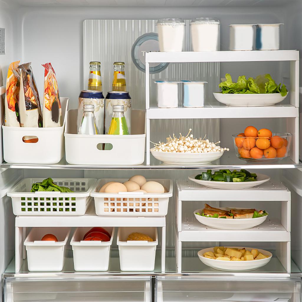 Plastic Storage Rack Refrigerator Layered Separator Shelves With Detachable Partition Kitchen Food Storage Basket