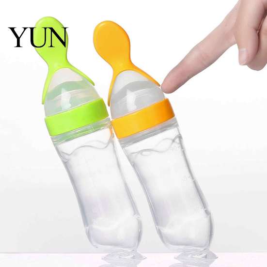 Infant Cereal Feeding Bottle Baby Silicone Squeeze Spoon, Single-handed Rice with Dispensing Spoon Flow Control, Easy Clean for Toddler