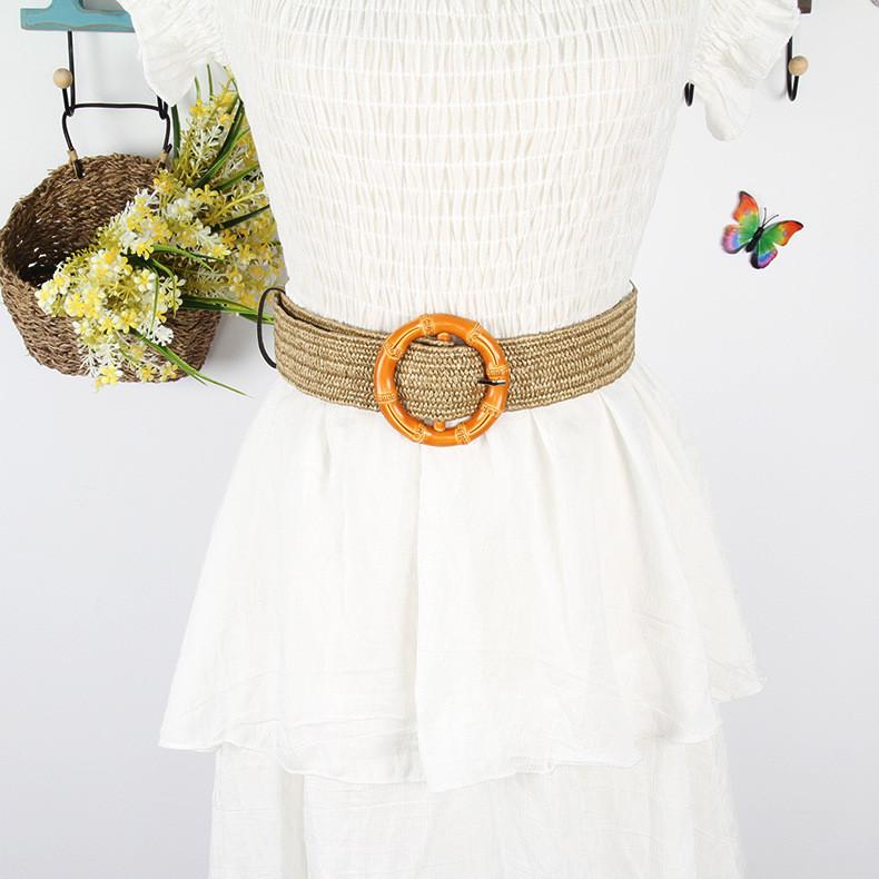 Waist Rope Weave Bamboo Kno Imitation Woven Round Buckle Women Waist Belt Gift
