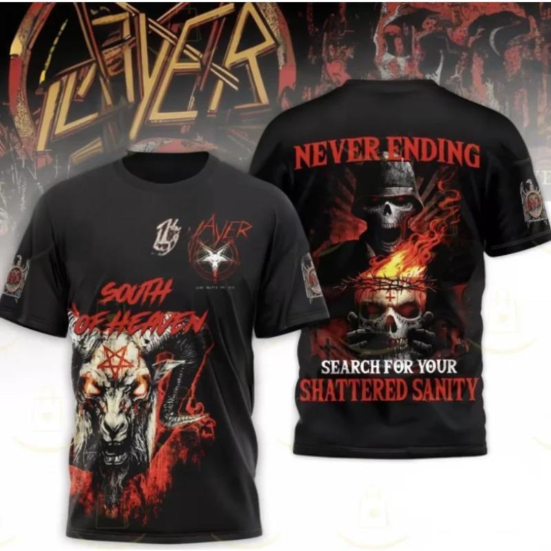 Popular Rock Band Slayer T-shirts 3D Print Men Women Casual Short Sleeve Round Neck T Shirt Oversized Tees Tops Unisex Clothing