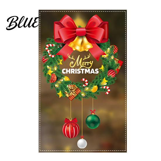 Winter Theme Glass Stickers Christmas Wreath Window Cling Reusable Static Sticker with Red Bow and Colorful Easy Install Ball Decor PVC Decal
