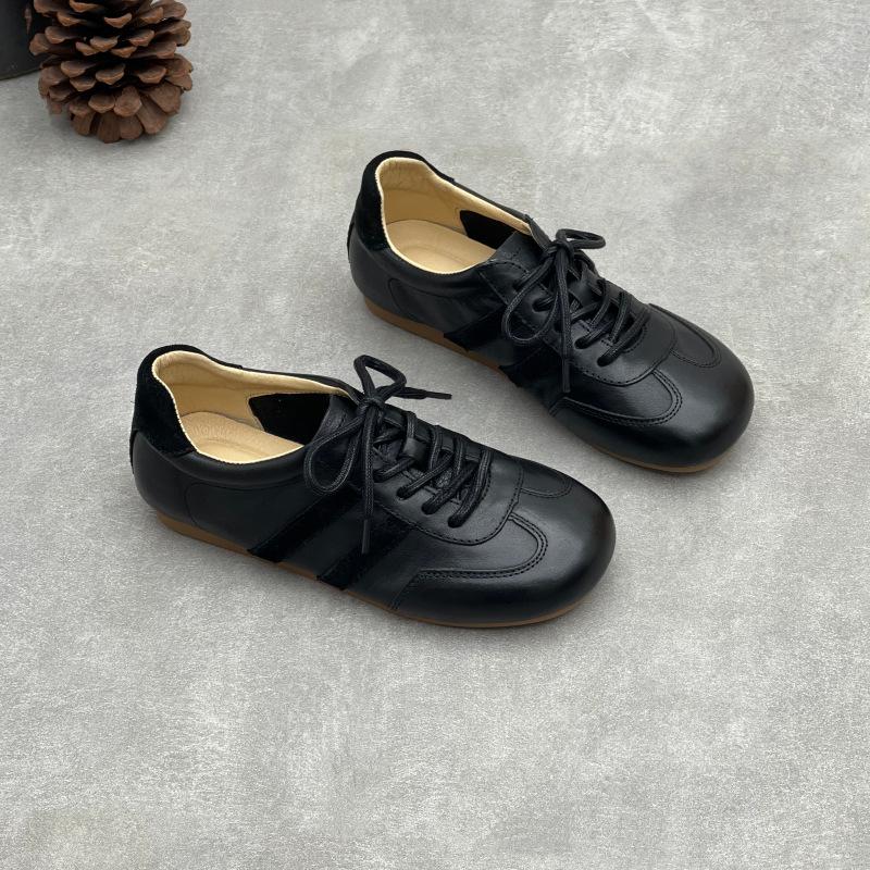 Autumn leather single shoes hand-polished lace-up casual shoes flat soft cowhide casual moral training women's shoes