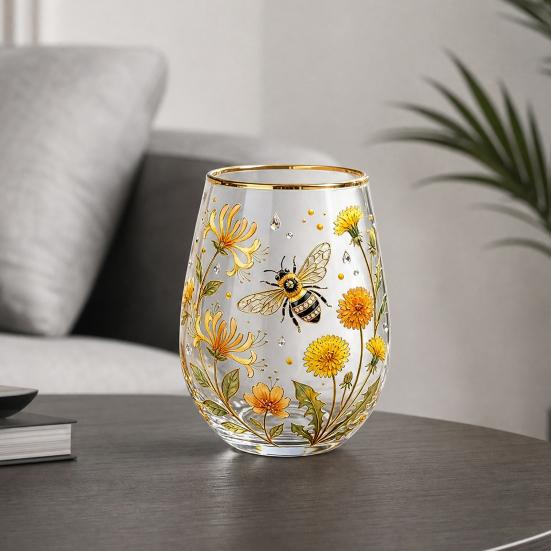 Hummingbird Morning Glass Cup, 18oz Floral Garden Tea Glass for Coffee Juice Wine, Hand Painted Art Decor Gift for Mom