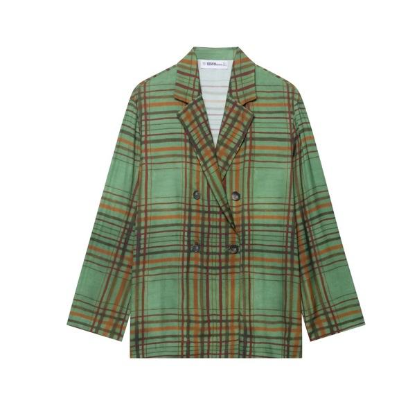 Cross-border foreign trade wholesale, European and American style plaid pendant suit jacket cover + nine-point flared pants set