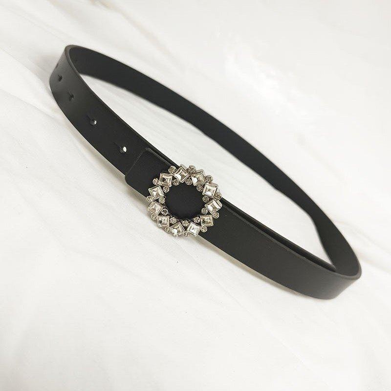 Women's Fashion Versatile Trend Decorative Suit PUThin Belt Rhinestone Leather Style Jeans Belt Simple Decorative Belt