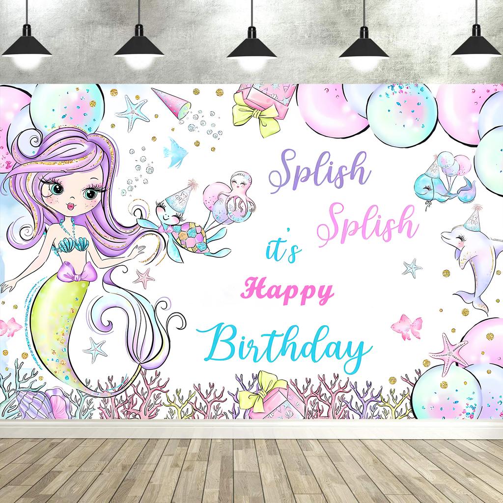 Mermaid Birthday Backdrop Under The Sea Birthday Party Decoration for Girl Purple Glitter  Mermaid Tails Photography Background