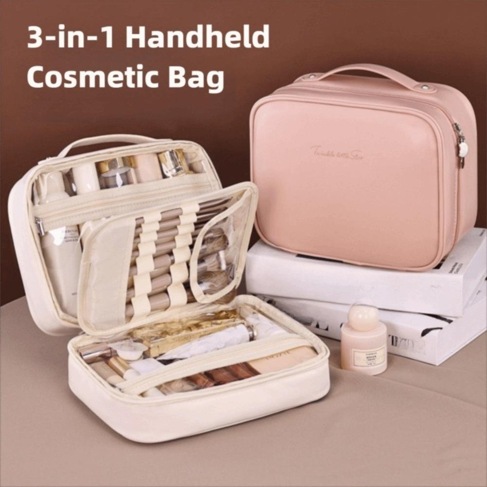 Luxury Double Layer Cosmetic Bag Zipper Portable Toiletry Bag Make Up Storage Organizer Travel