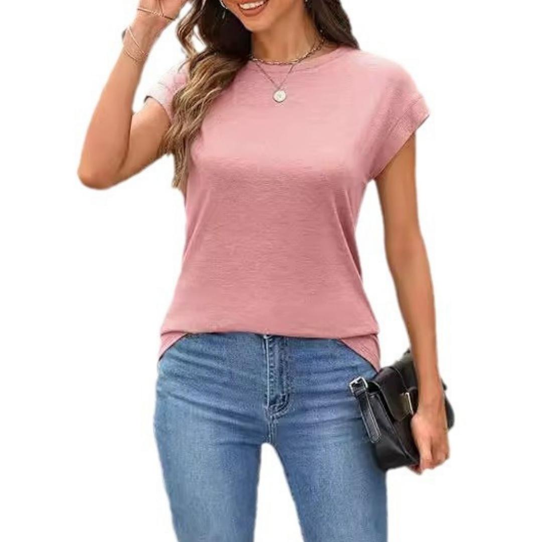 

Женская летняя повседневная базовая футболка с круглым вырезом, однотонные топы, хлопковые повседневные женские топы с короткими рукавами, топы, спортивная рубашка XL розовый