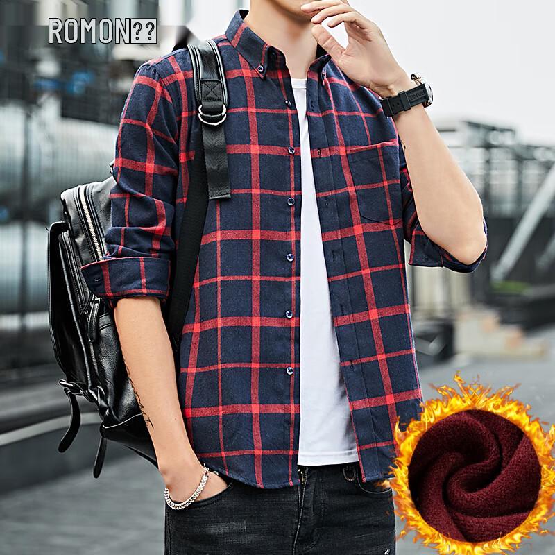 ROMON Men s Winter Plaid Fleece-Lined Shirt XL