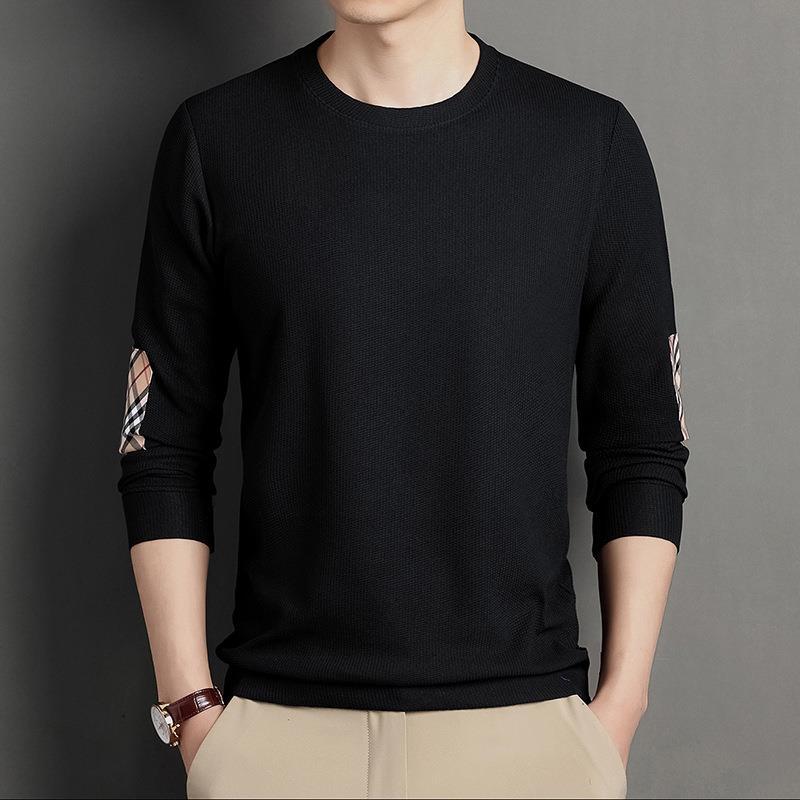 Men's Spring and Autumn New Men's T-shirt Youth Solid Color Long Sleeve Crewneck Bottom Shirt Men's Wear