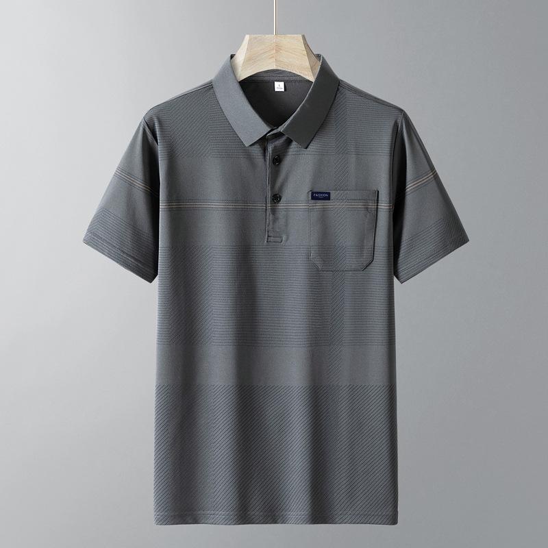 Summer New Men'S Shirt Short-Sleeved Ice Silk Pearl Breathable Lapel For Middle-Aged And Elderly Men'S Versatile Lapel Polo Shirt