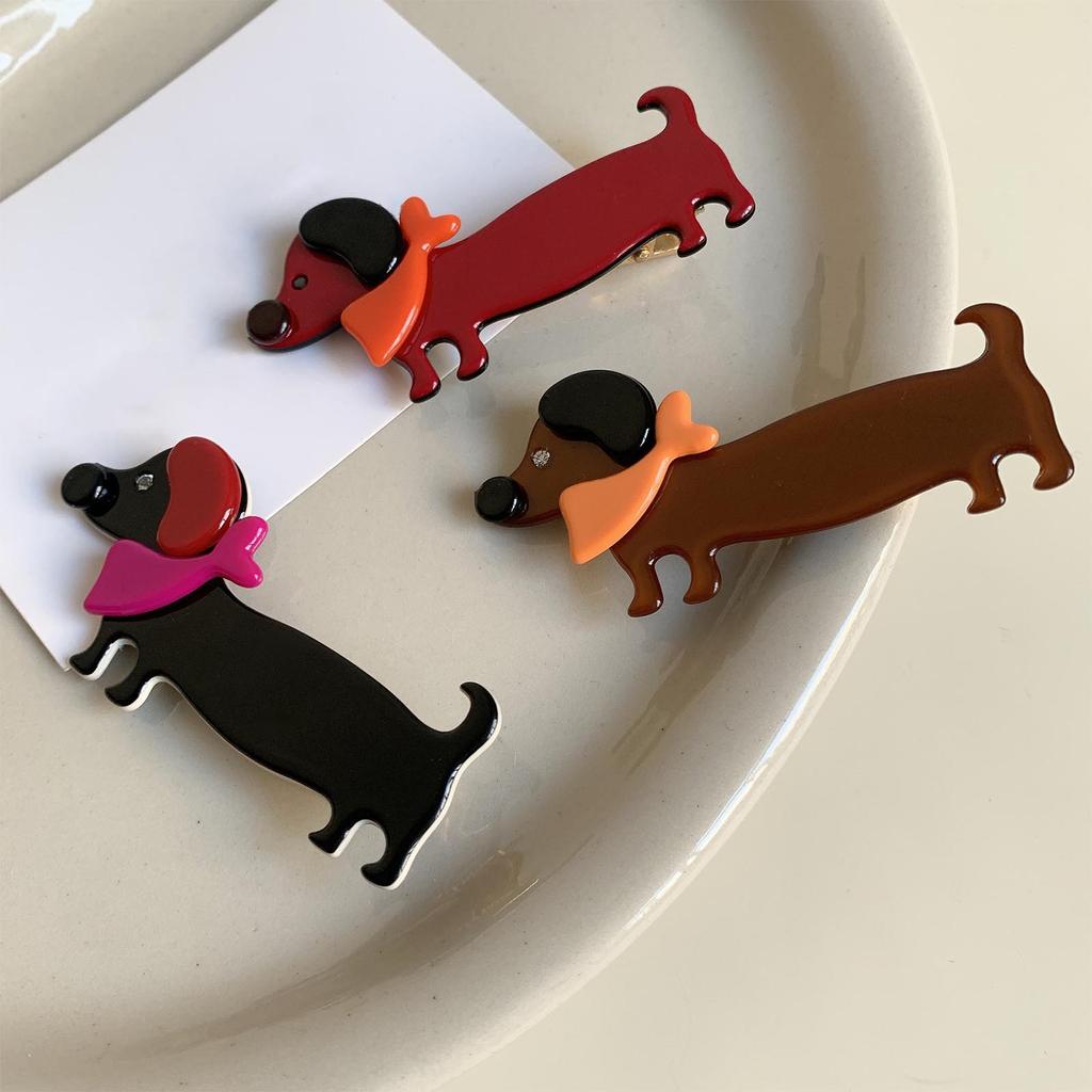 Popular Acetate Dachshund Hair Clip Fun Sausage Dog Hair Clip for All Ages Lovely Hair Barrettes Side Hair Styling Clip
