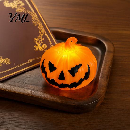Funny Halloween Gift Pumpkin Night Light, Decorative LED Ghost Lantern, Lighted Face Figurine Festive Room Decoration for Home Party Desktop