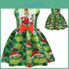 Robe Grinch pour Fille avec Nœud et Motif Dessin Animé pour le Printemps Été