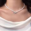 Light luxury bow pearl necklace women's niche simple design collarbone chain temperament versatile high-end jewelry