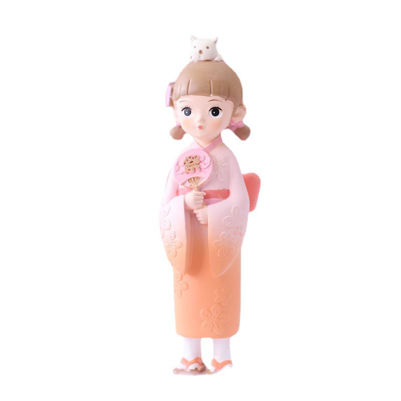 Creative Kimono Doll Ornament: Ancient Style Night Light Resin Craft