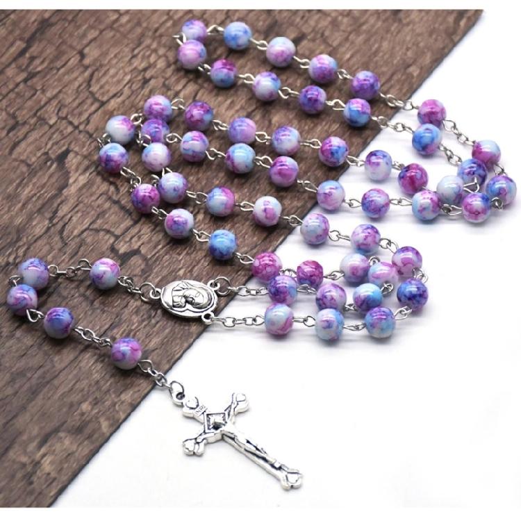Bunte Perlen Kreuz Rosenkranz Halsketten Perlen Männer Beten Meditation Geschenk Zubehör