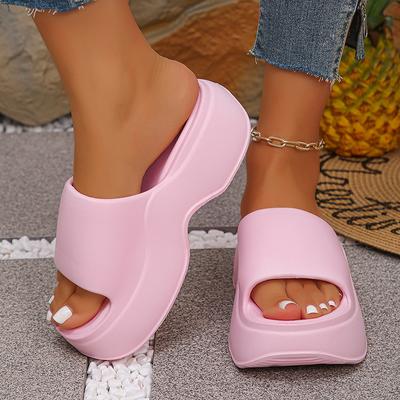 Chaussons compensés décontractés à semelle épaisse pour femme, couleur unie, en EVA, pour l'été, la plage, l'intérieur et l'extérieur, confortables