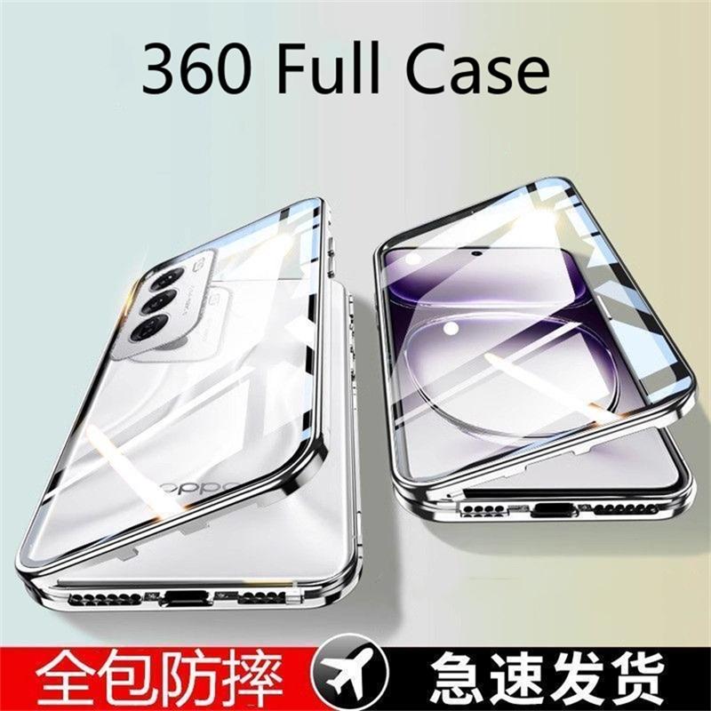 360 Full Case For Oppo Reno 12 Pro 5G Reno11 11Pro Double Sided Magnetic Adsorption Metal Tempering Glass Protection Cover