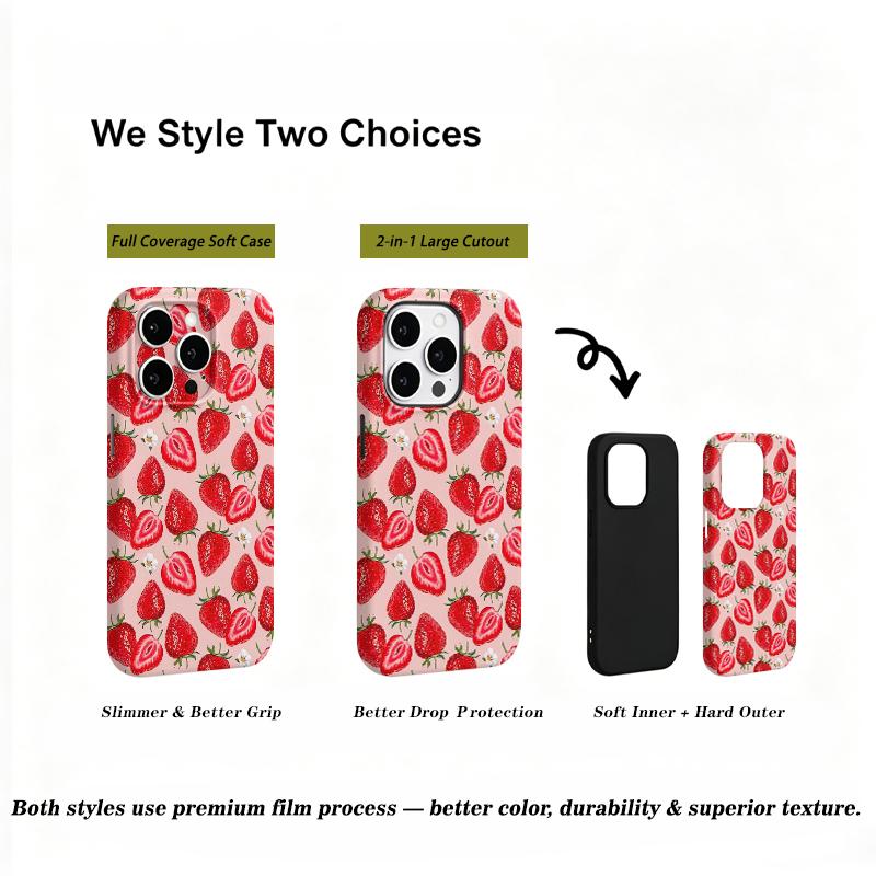 Pink Base Fresh Strawberry Tiny Flower Print Soft Silicone Phone Case Cute Girly Fruit Aesthetic Shockproof Protective Cover For All Iphone Models