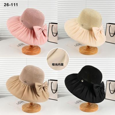 Spring And Summer Cloth Hat Splicing Knitted Sunscreen Big Edge Hat Travel Sunshade Beach Hat Bow Foldable