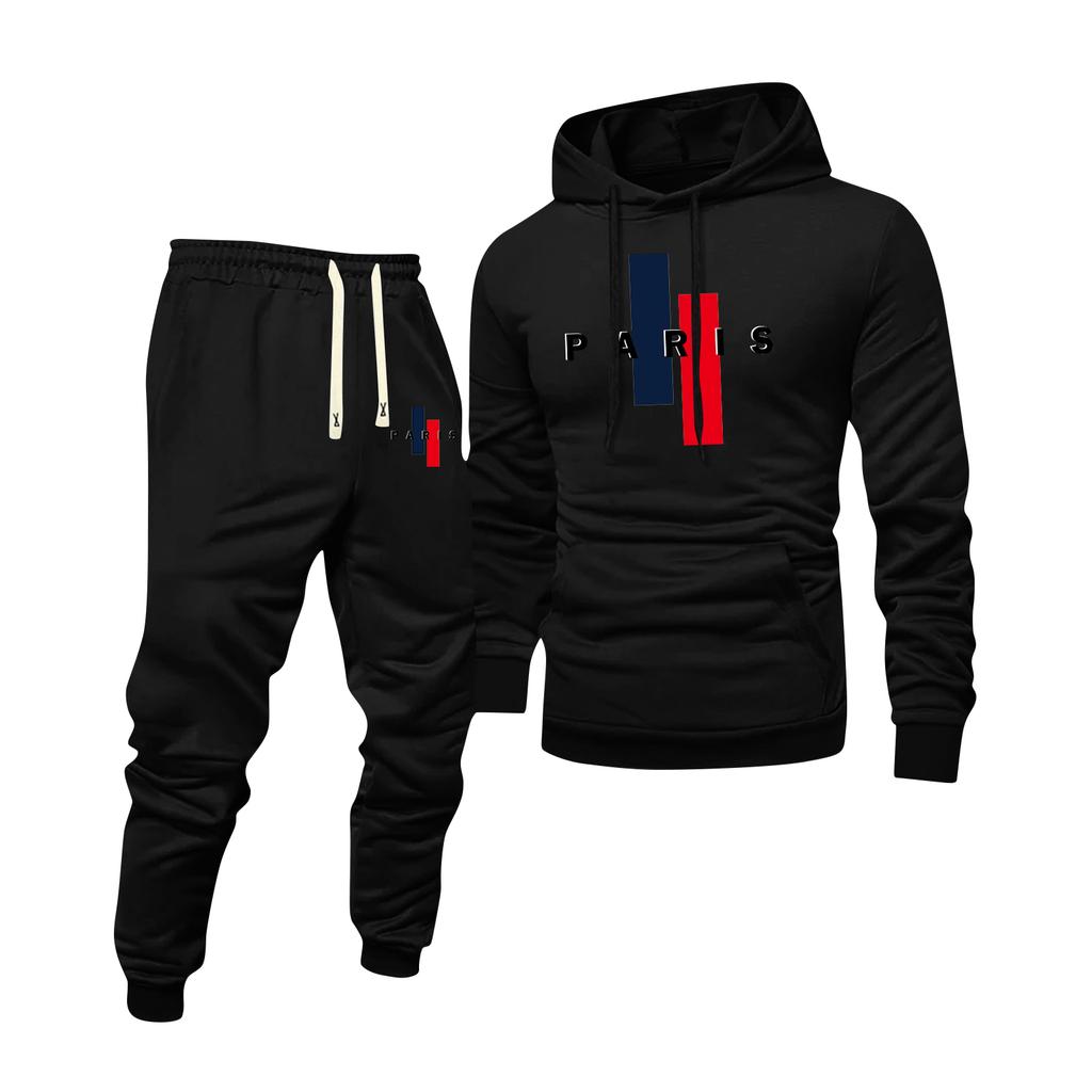 Men's Printed Hooded Sweatshirt And Sweatpants Casual Sports Suit