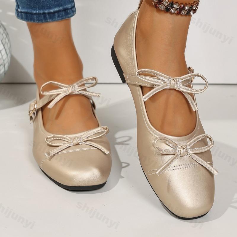 Fashion Elegant Bow Design Shallow Mouth Casual Mary Jane Shoes Women's 2025 New Autumn Soft Soled Comfortable Fashion Flat Single Shoes