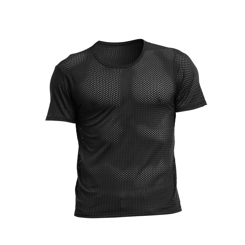 Herren Eis-Seide Mesh V-Ausschnitt Kurzarm Slim T-Shirt XL black