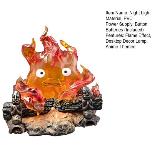 Anime Flame Night Light Collectible Orange Flame Lamp Flickering Flame Effect Bedside Lamp for Bedroom Decor Anime Fans Gift
