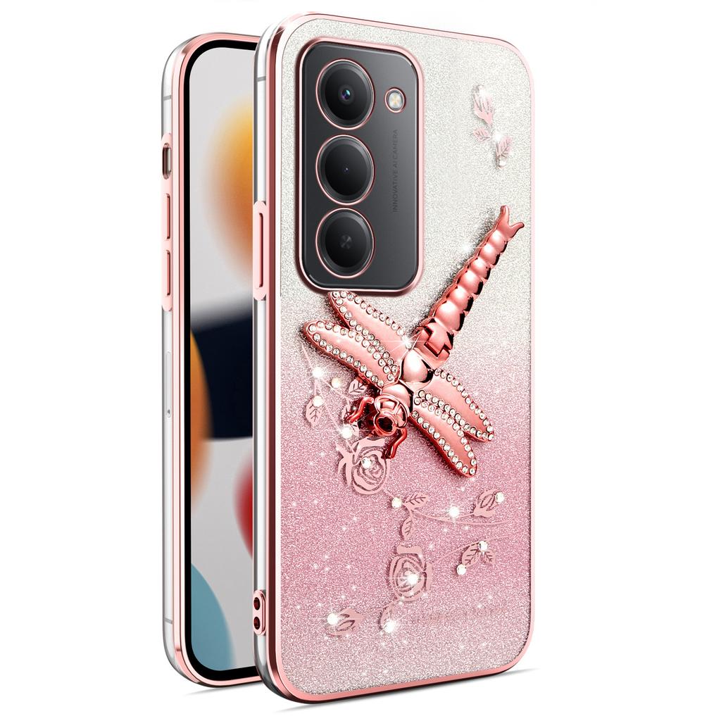 Pro Xiaomi Redmi 15 4G (EU) (171 mm) Pouzdro Dragonfly Stojánek TPU Květiny Třpytivé Pouzdro na Telefon