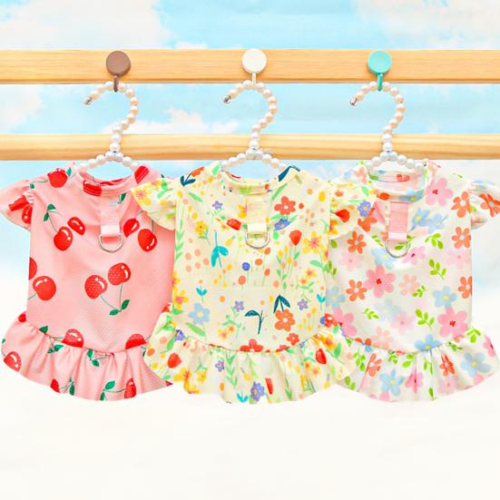 Cherry/Flower Printed Dog Dress Summer Pet Princess Skirt for Small Medium Girl
