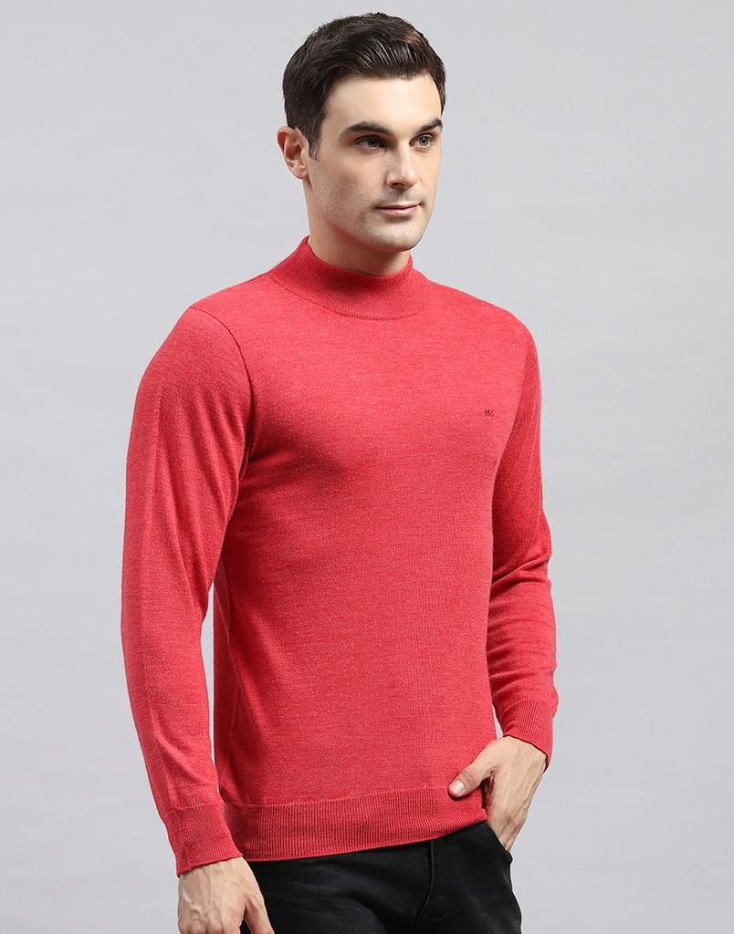 Monte Carlo Mens Solid Red High Neck Full Sleeve Pullover