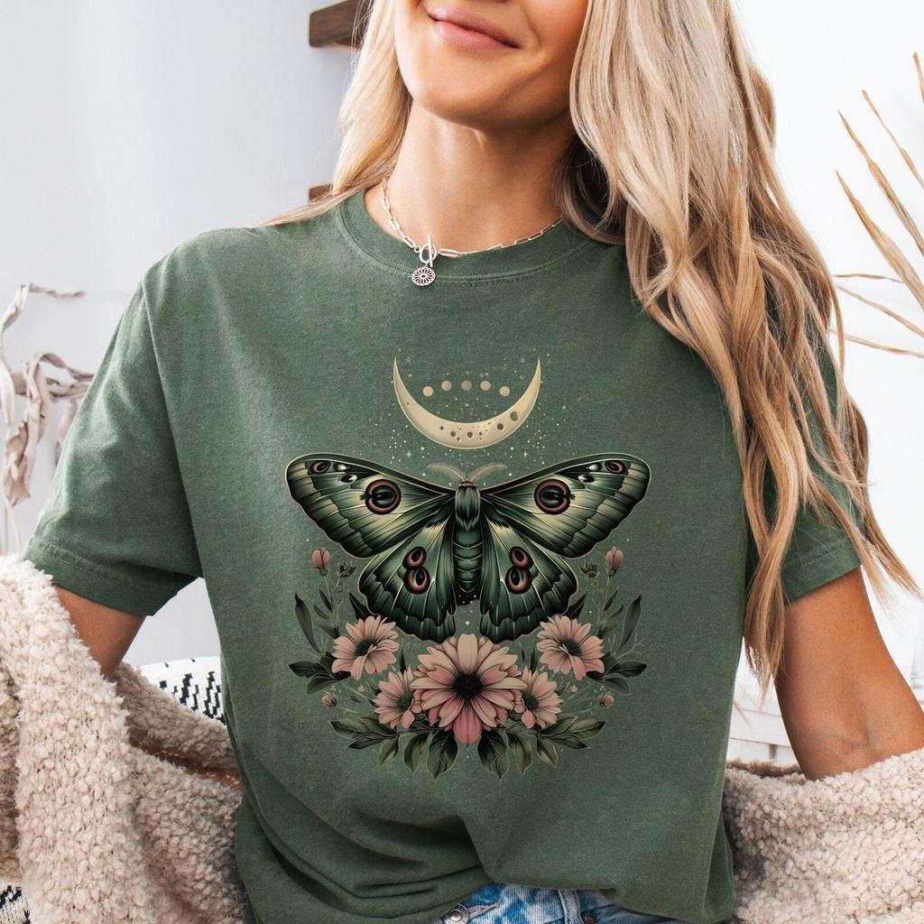 Bohemian Mystic Moon Phase Moth Shirt, Boho Nature Cottagecore Bug Sweater, Luna Deaths Head Moth Fairycore Grunge Gift for Her, Astrology