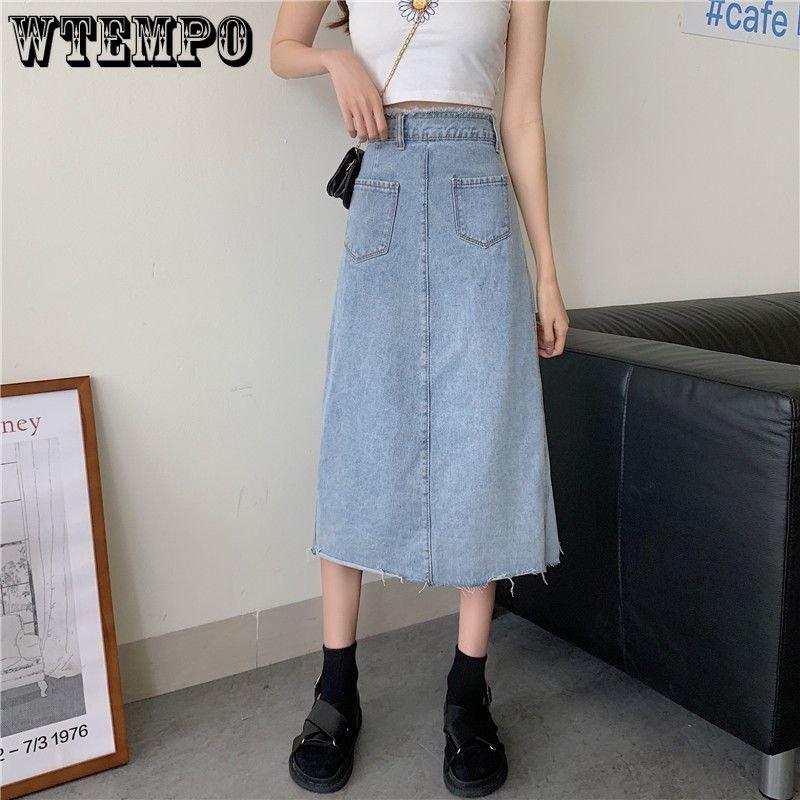 Summer Irregular Cut Denim Half-body Skirt Female Design Sense Single-breasted High Waist Medium-length A-line Skirt