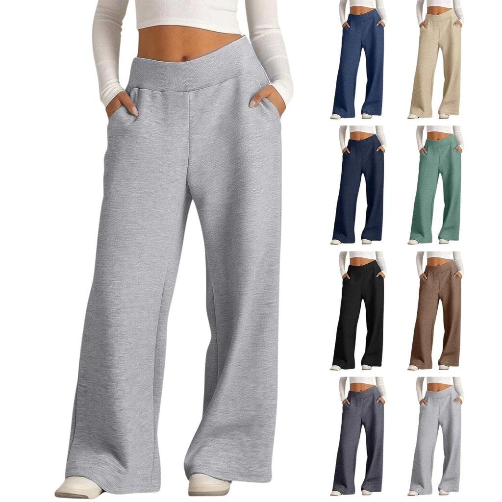 Women's Fashion Loose Solid Color With Pockets Elastic Waist Sports Casual Pants