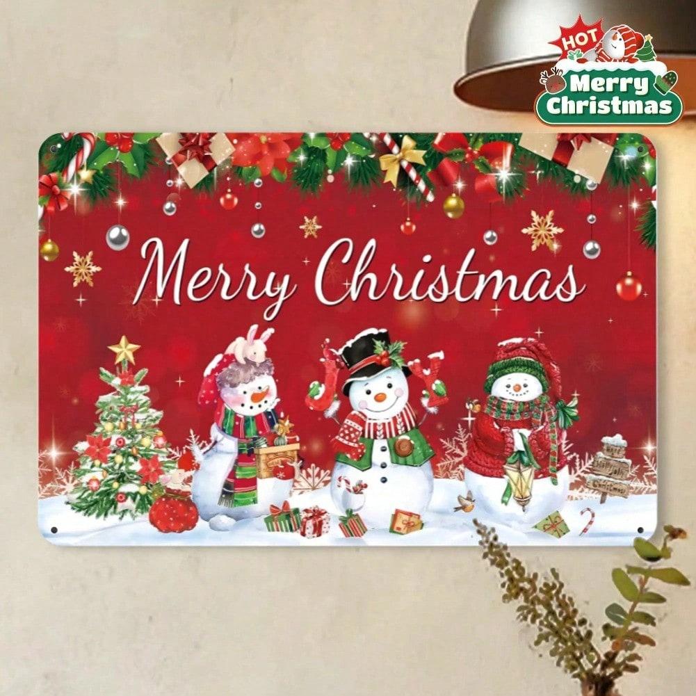Vintage Christmas Snowman Metal Tin Sign Wall Art Decor For Home Bar Garden