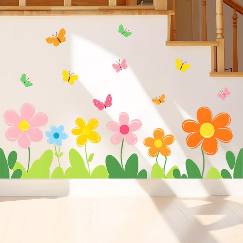 Colorful Flowers Butterflies Window Stickers Static Cling PVC Waterproof Floral Decal For Home Bedroom Bathroom Glass Decoration