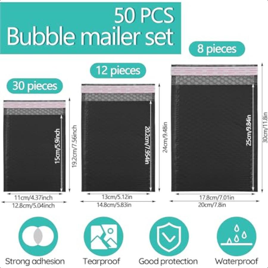 

50 шт. Пузырчатые почтовые конвертыЧерные пузырчатые конверты Водонепроницаемые самоклеящиеся пакеты для доставки Полипропиленовые конверты с подкладкой Пузырчатые конверты с подкладкой Cus United States
