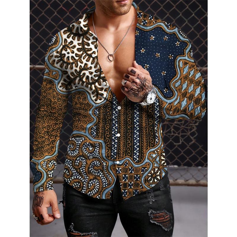 Long Sleeved Ethnic Style Shirt Men's Autumn Oversized Shirt With Lapel Button Long Sleeved Shirt Men's Outdoor Casual Shirts