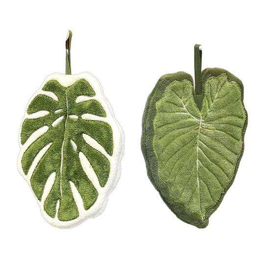 Žalias lapas rankšluostis minkštas sugeriantis Alocasia lapo rankšluostis Monstera lapo rankšluostis su kilpa pakabinimui namų vonios kambariui virtuvei
