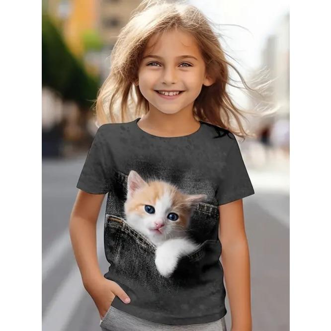 Summer New Casual and Comfortable Animal Print Girls Round Neck Short Sleeve T-shirt