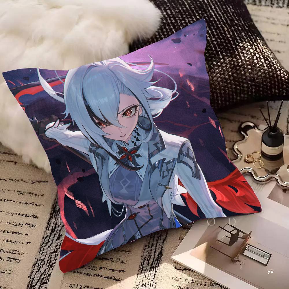 Arlecchino Anime G-Genshin Impact Pillow Case Fashion Square Pillowcase Bedroom Sofa Room Ins Decoration Leisure