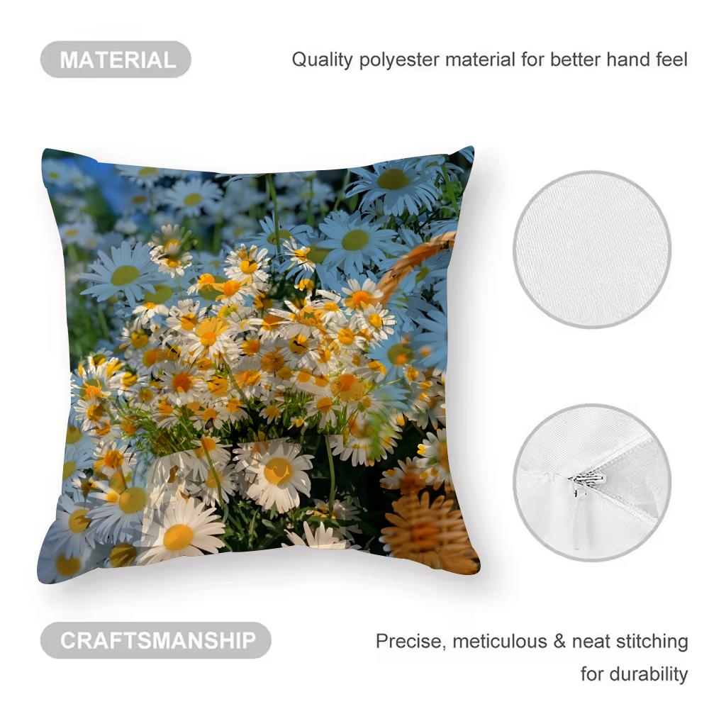 Mode Gänseblümchen Kissenbezug Milbenschutz Kissenbezug Verdeckter Reißverschluss Seidig Kurzer Plüsch Sofa Kissenbezug