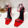 Summer Elegant Party Wedding Sandals Ladies Fashion Crystal Buckle Design High Heels Banquet Dress Shoes Women Black Red