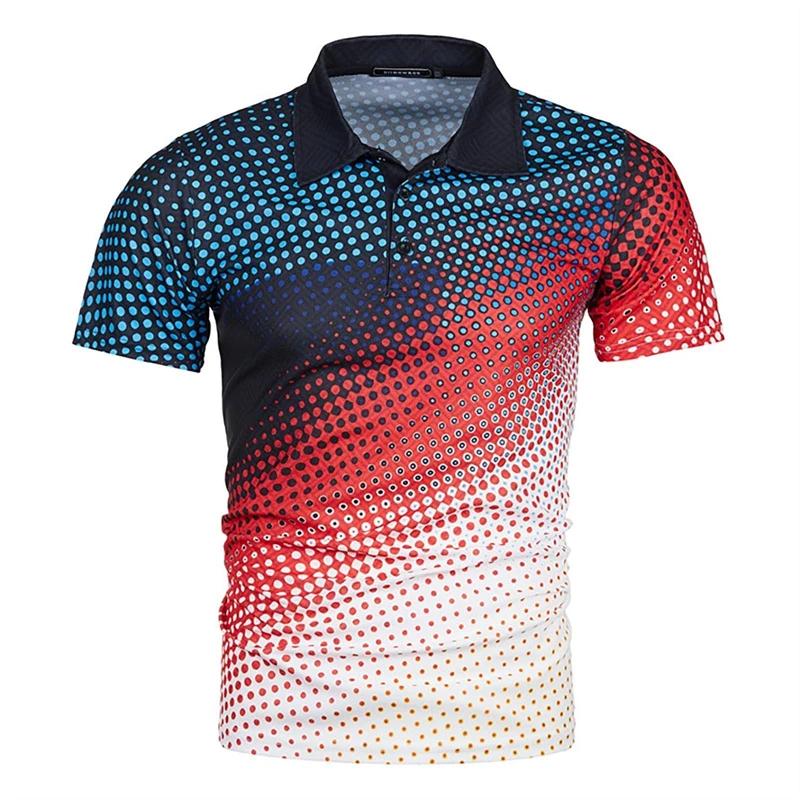 Casual Essential! Men's Short Sleeve Polo Shirt, Stylish Dot Pattern