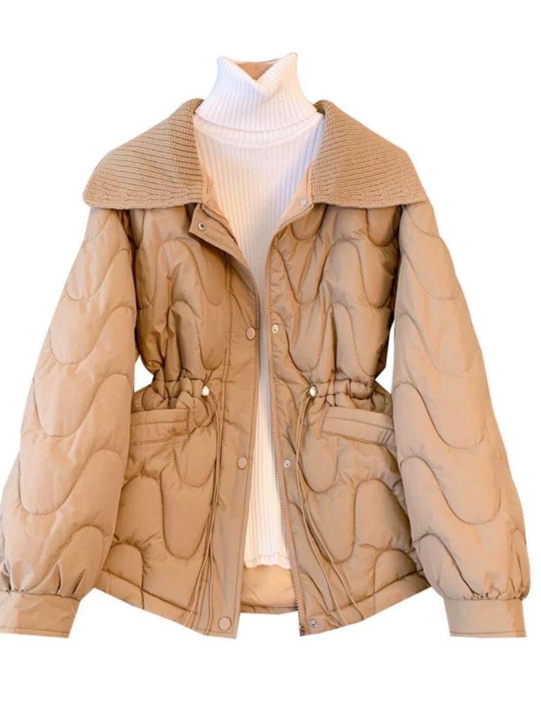 Women's Thickened Down Cotton Coat - Winter Fashion, Versatile Petite Jacket with Turn-down Collar