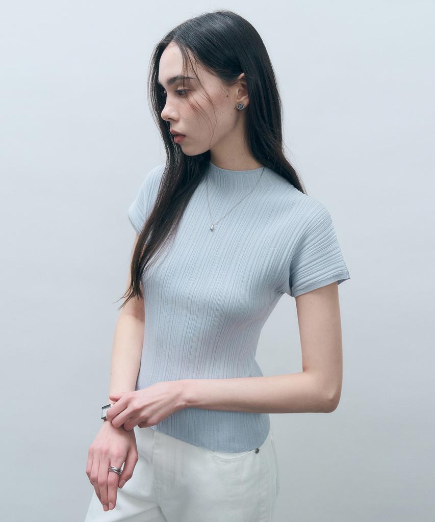 MONGDOL Wholegarment Half-Neck Pleated Knit Top Sky Blue Mdkt107Skyblue