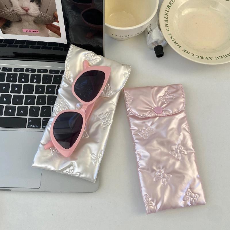 Sweet Pu Bow Glasses Case Women Portable Cotton Padded Anti Crush Sunglasses Storage Bag Cute Lightweight Eyewear Pouch Gift