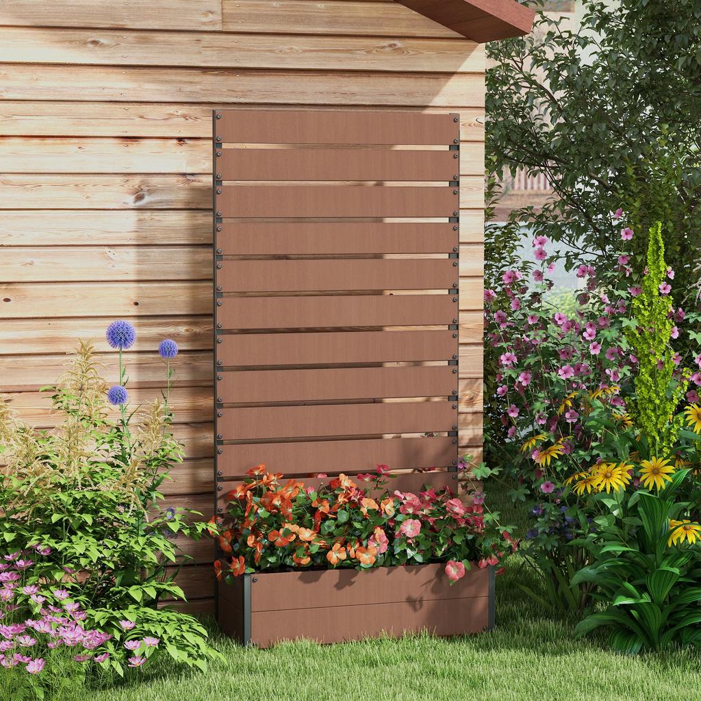 Raised Bed for Garden, Planter with Trellis for Climbing Plants, Vines, Planter Box with Drainage Gap, Light Brown