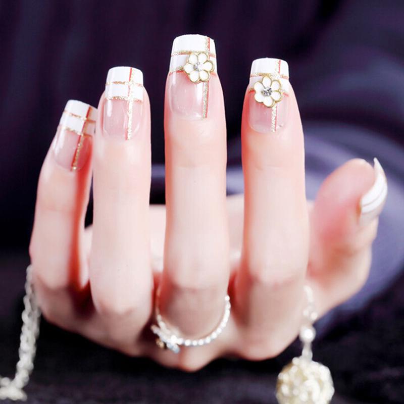 Buy 24Pc 3D Metle French Nails Full Frame False Nail Tips Full Cover Fake Nails Glue at